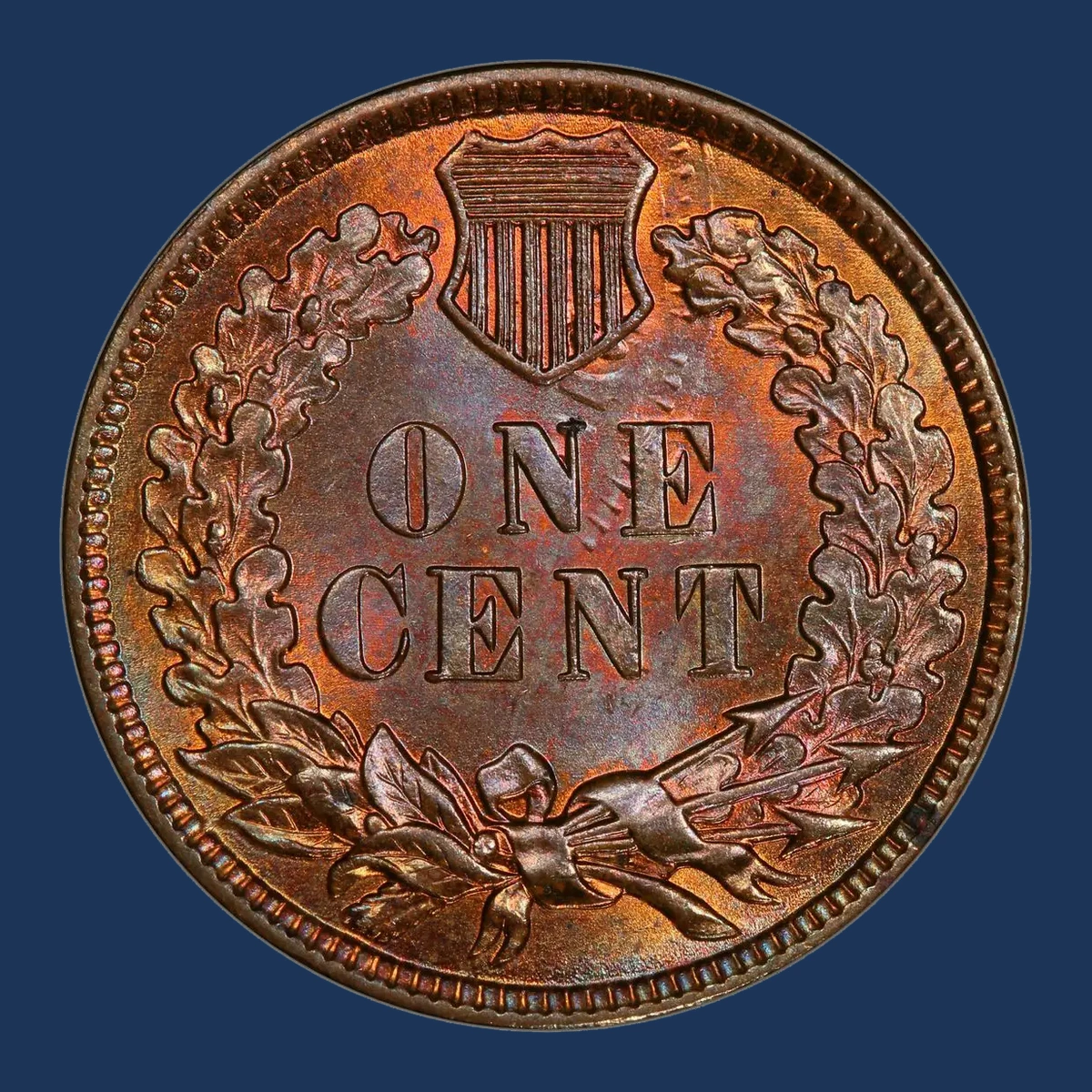 1880 Indian Head cent FS-101 Snow-1 reverse showing off-center die clash marks