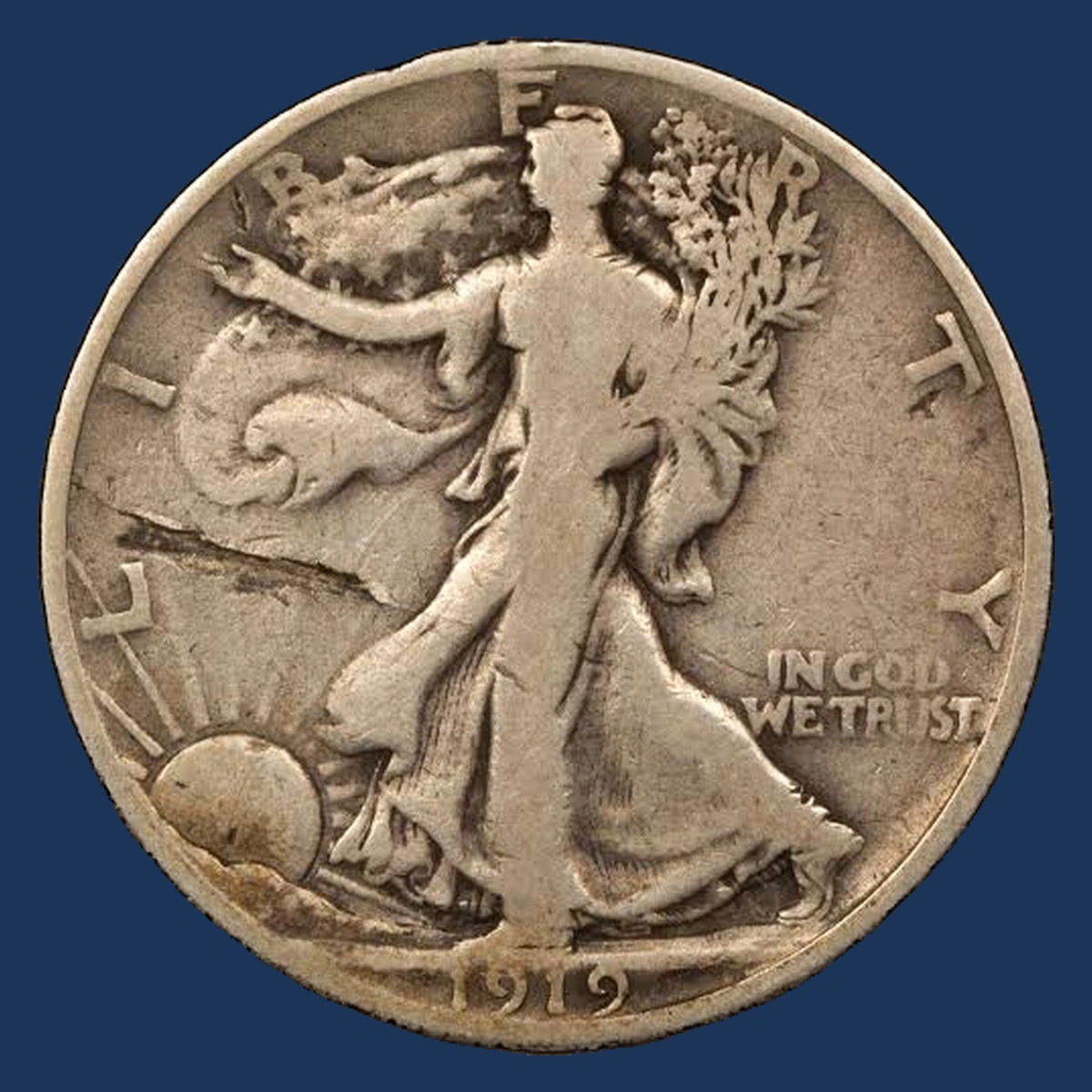 1919 Walking Liberty Half Dollar: Lamination / Split Planchet