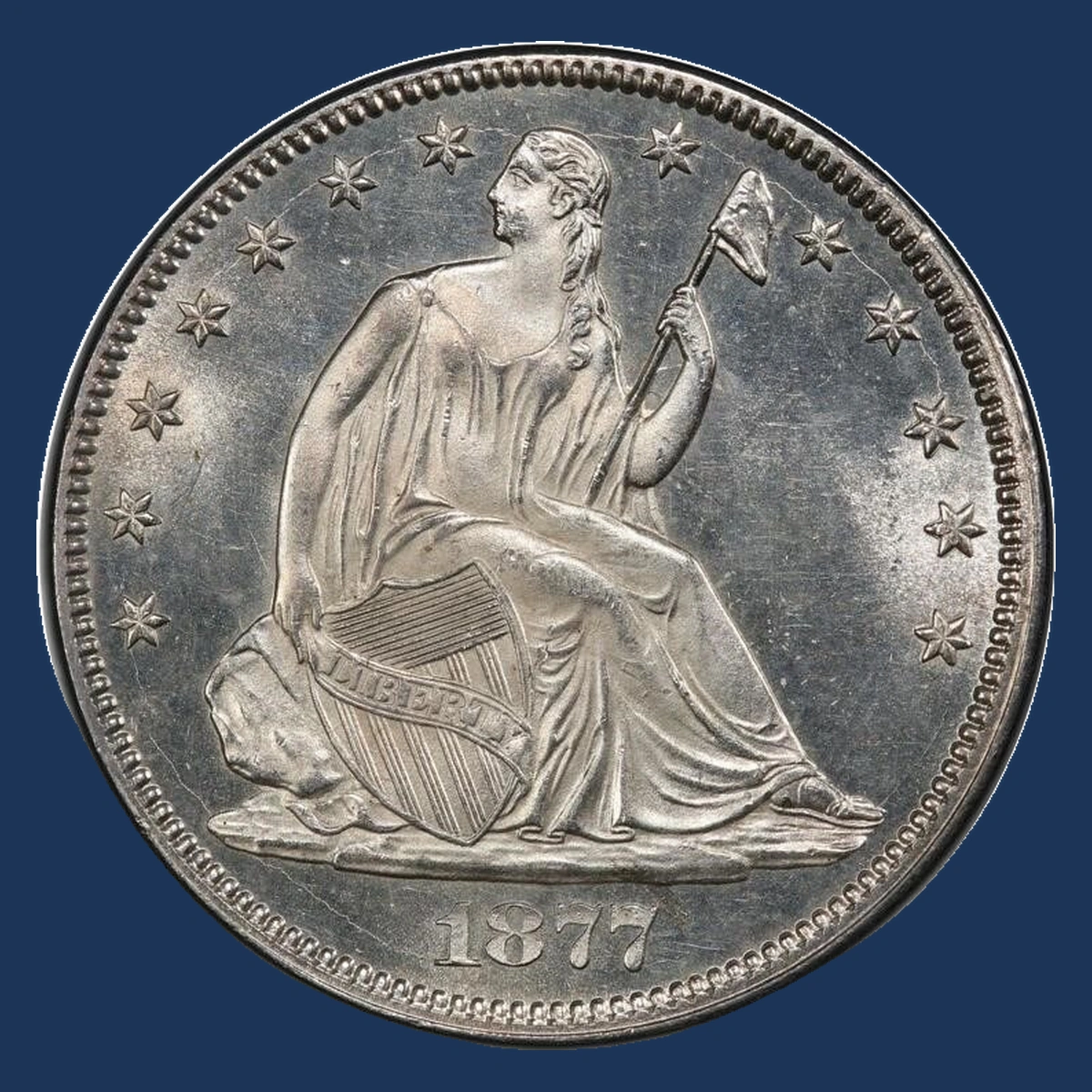 1877 Liberty Seated Half Dollar: Die Crack / Die Chip