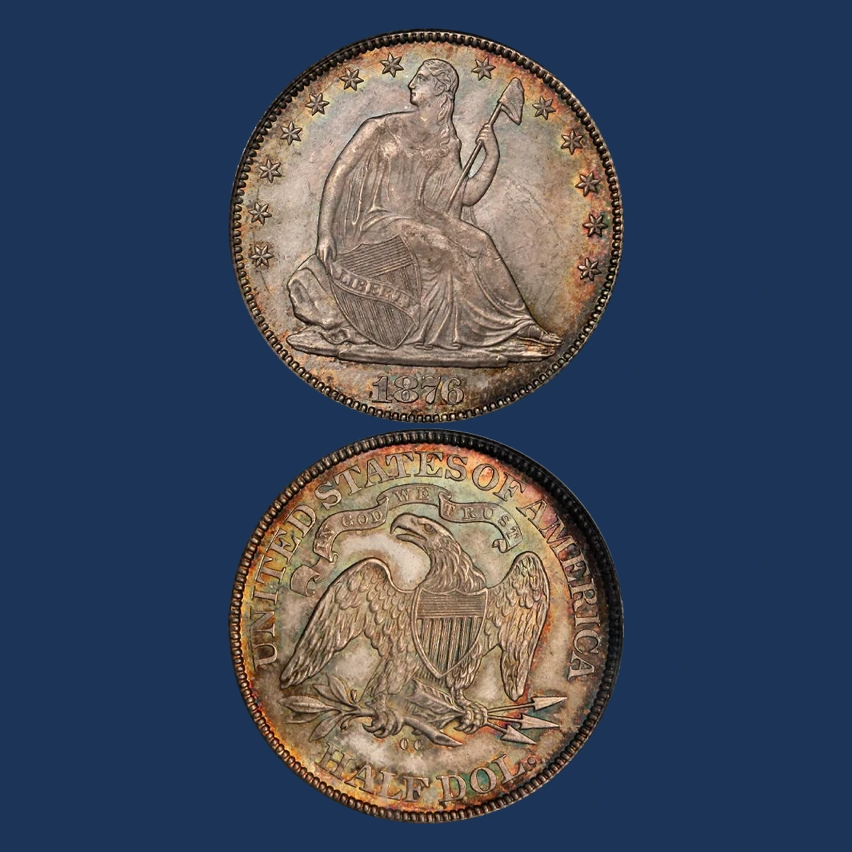 1876 Liberty Seated Half Dollar: Die Crack