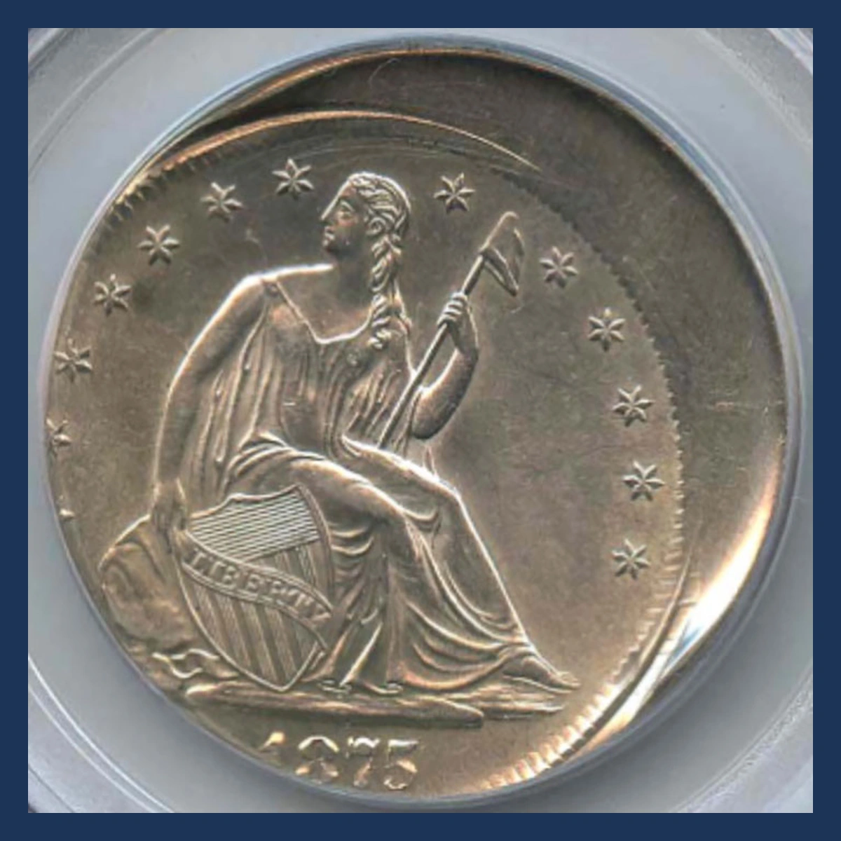 1875 Liberty Seated Half Dollar: Off Center Strike