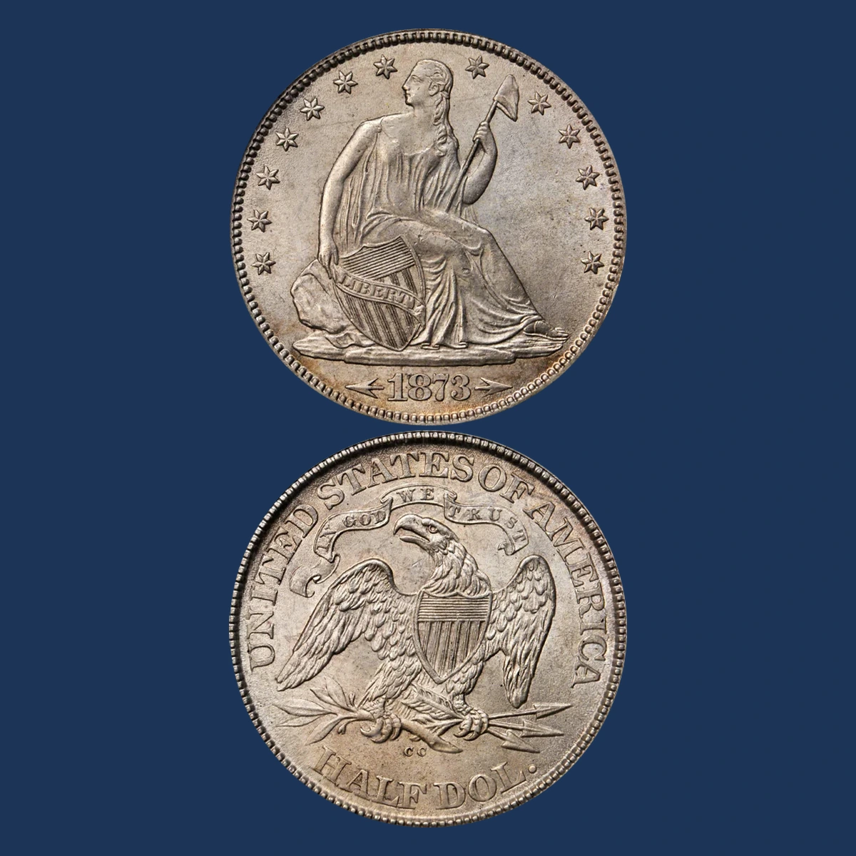1873 Liberty Seated Half Dollar: Die Crack