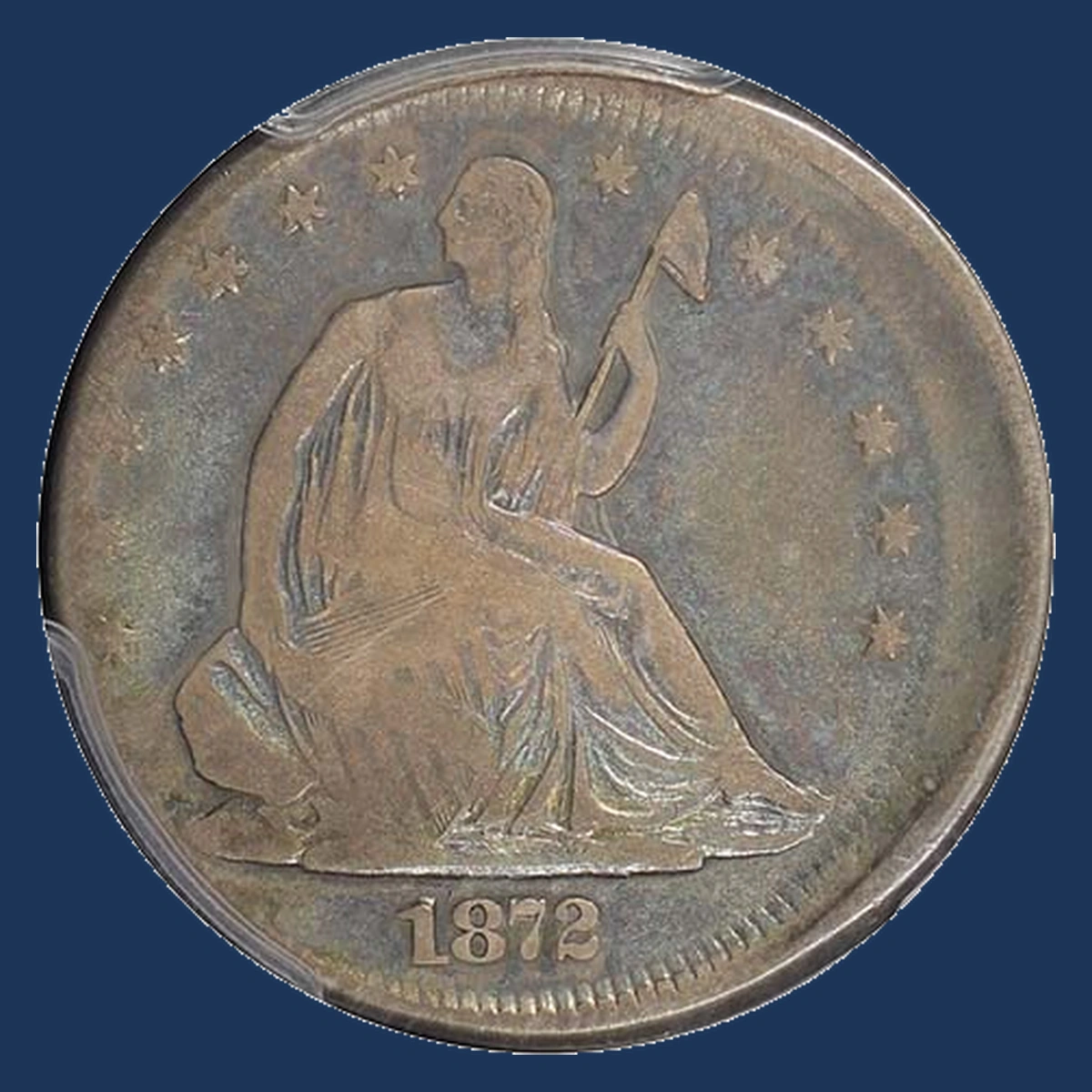 1872 Liberty Seated Half Dollar: Off Center Strike