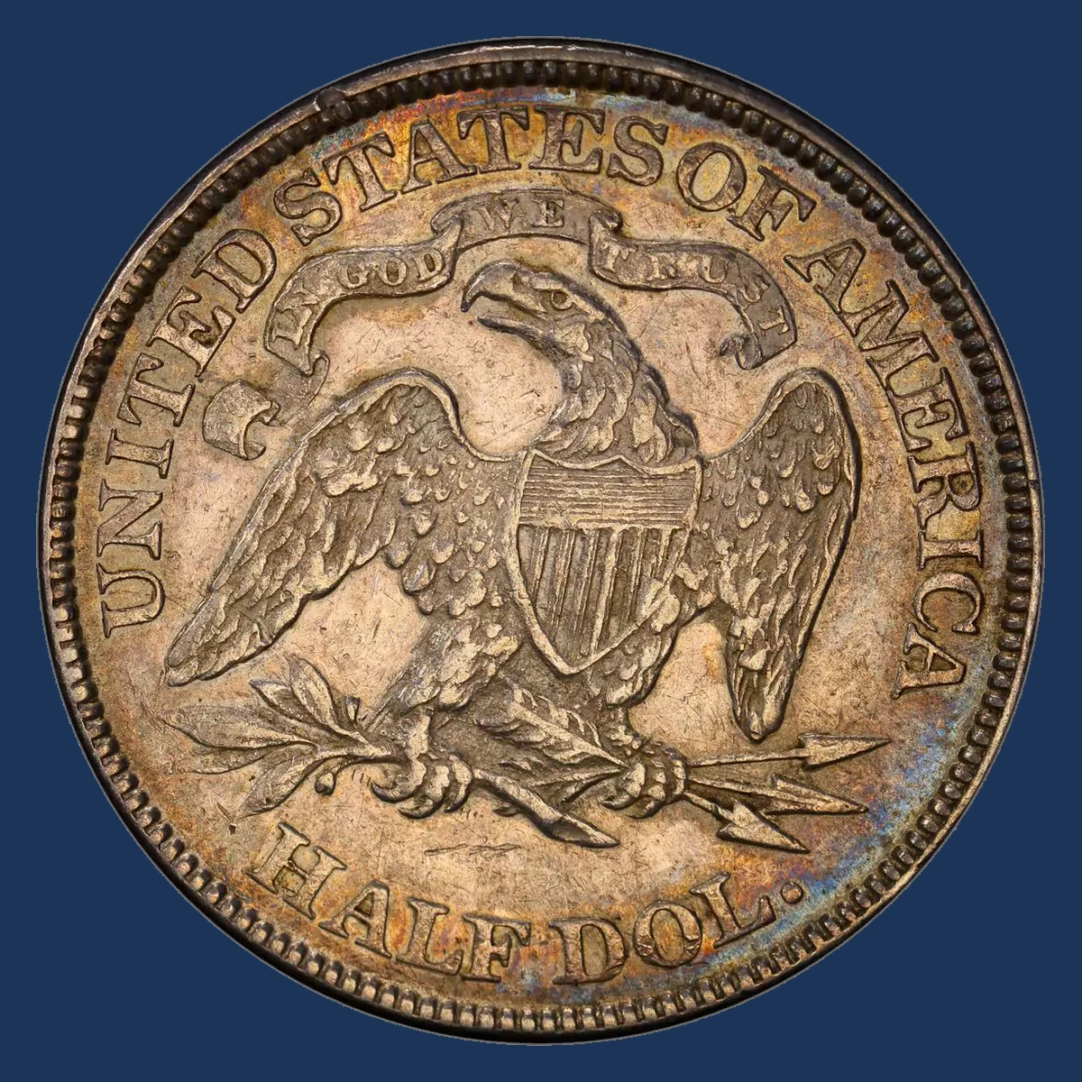 1871 Liberty Seated half dollar struck from a crumbling reverse die