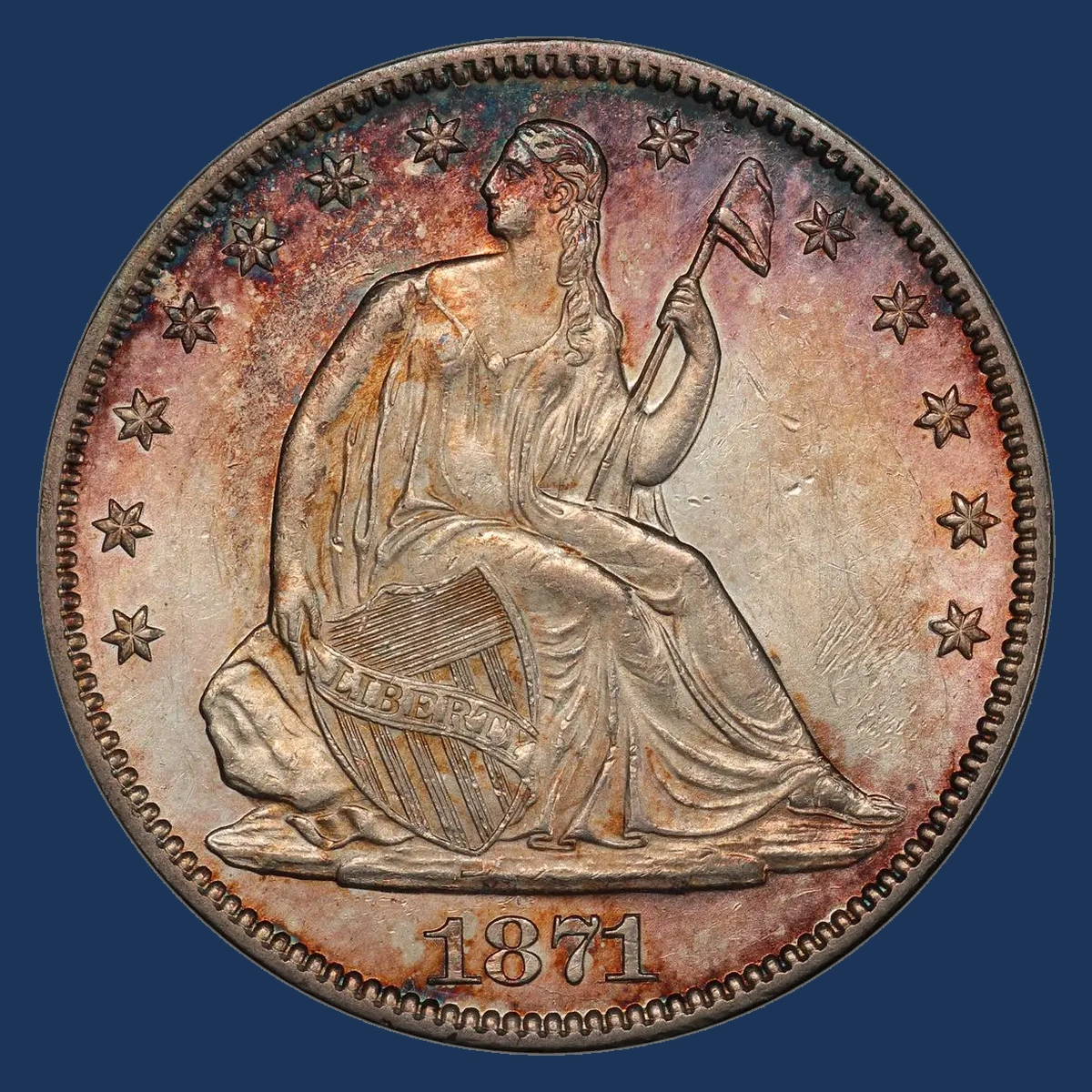 1871 Liberty Seated half dollar with a misplaced date digit