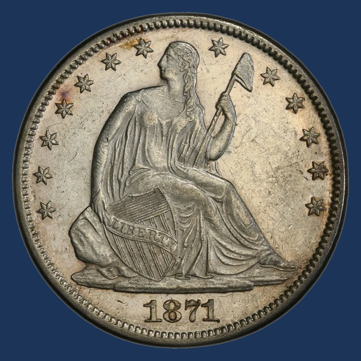 1871 Liberty Seated half dollar with a repunched date