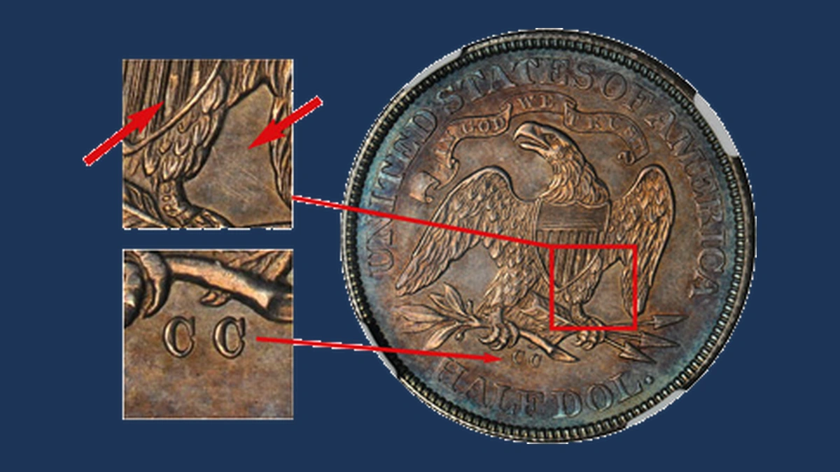 1870 Liberty Seated Half Dollar: Clashed Dies
