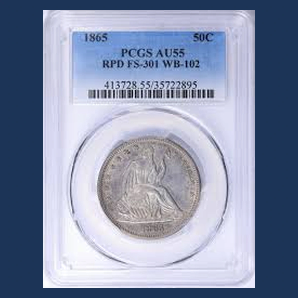 1865 Liberty Seated Half Dollar: Repunched Date
