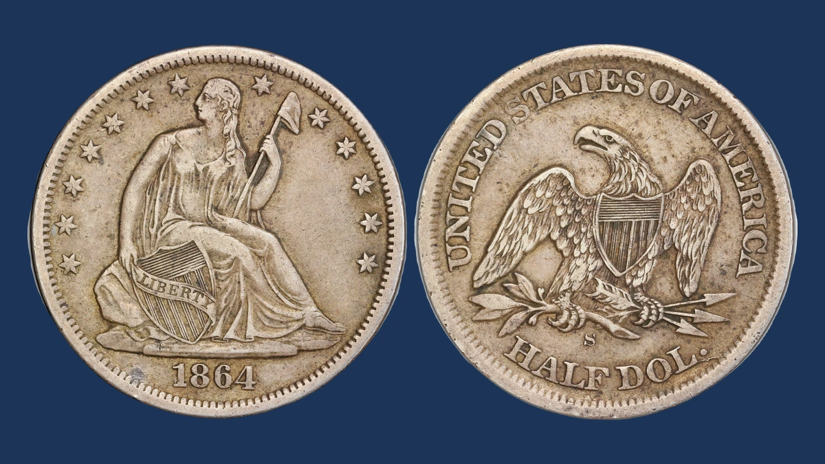 1864 Liberty Seated Half Dollar: Broken Mintmark Punch / Incomplete S