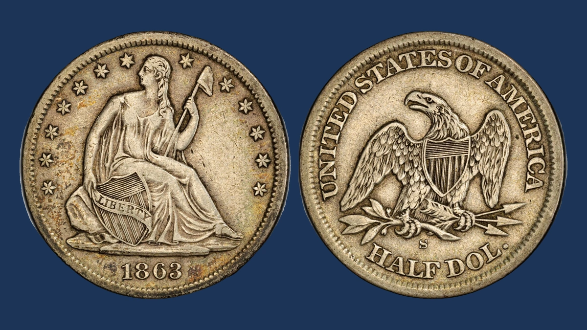1863 Liberty Seated Half Dollar: Broken Mintmark Punch / Incomplete S