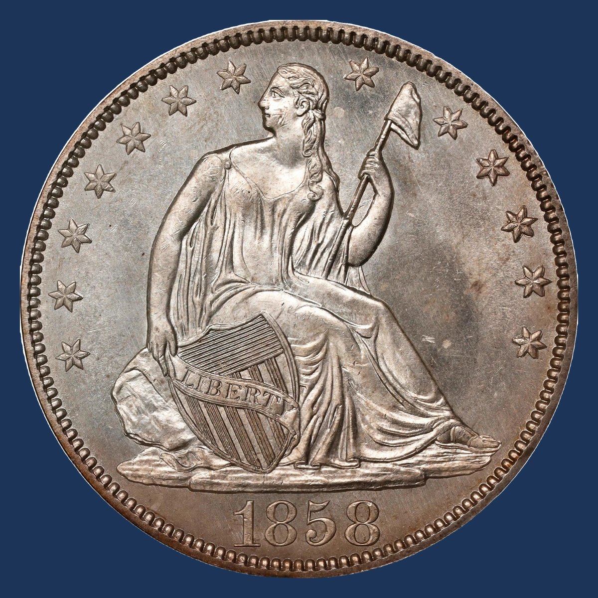 1858 Liberty Seated Half Dollar: Doubled Die Obverse