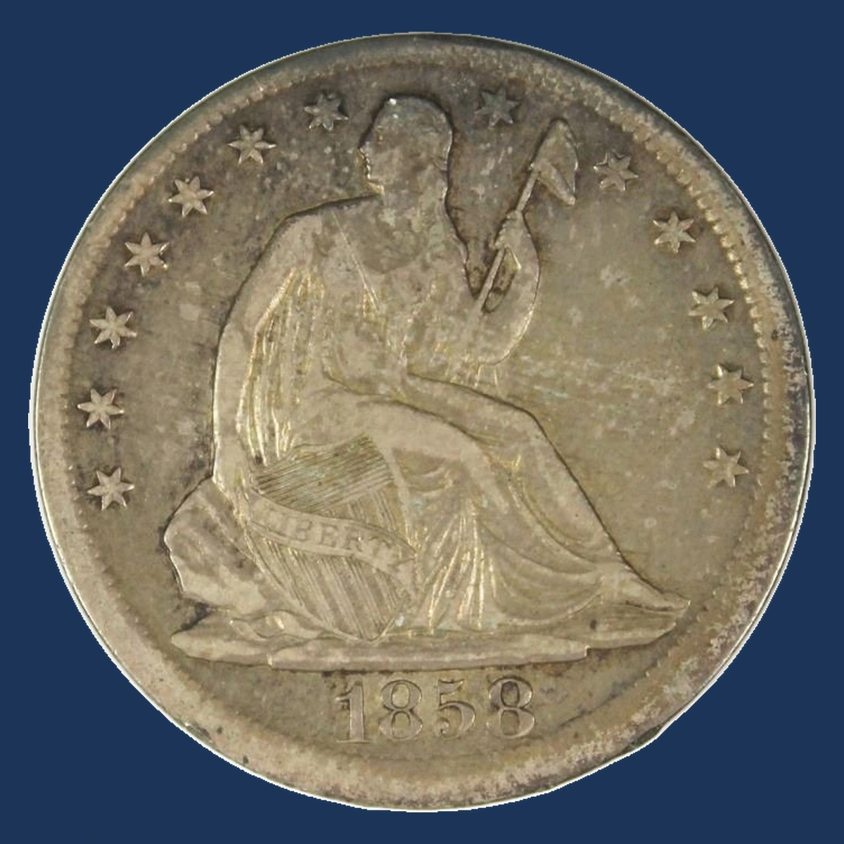 1858 Liberty Seated Half Dollar: Partial Collar