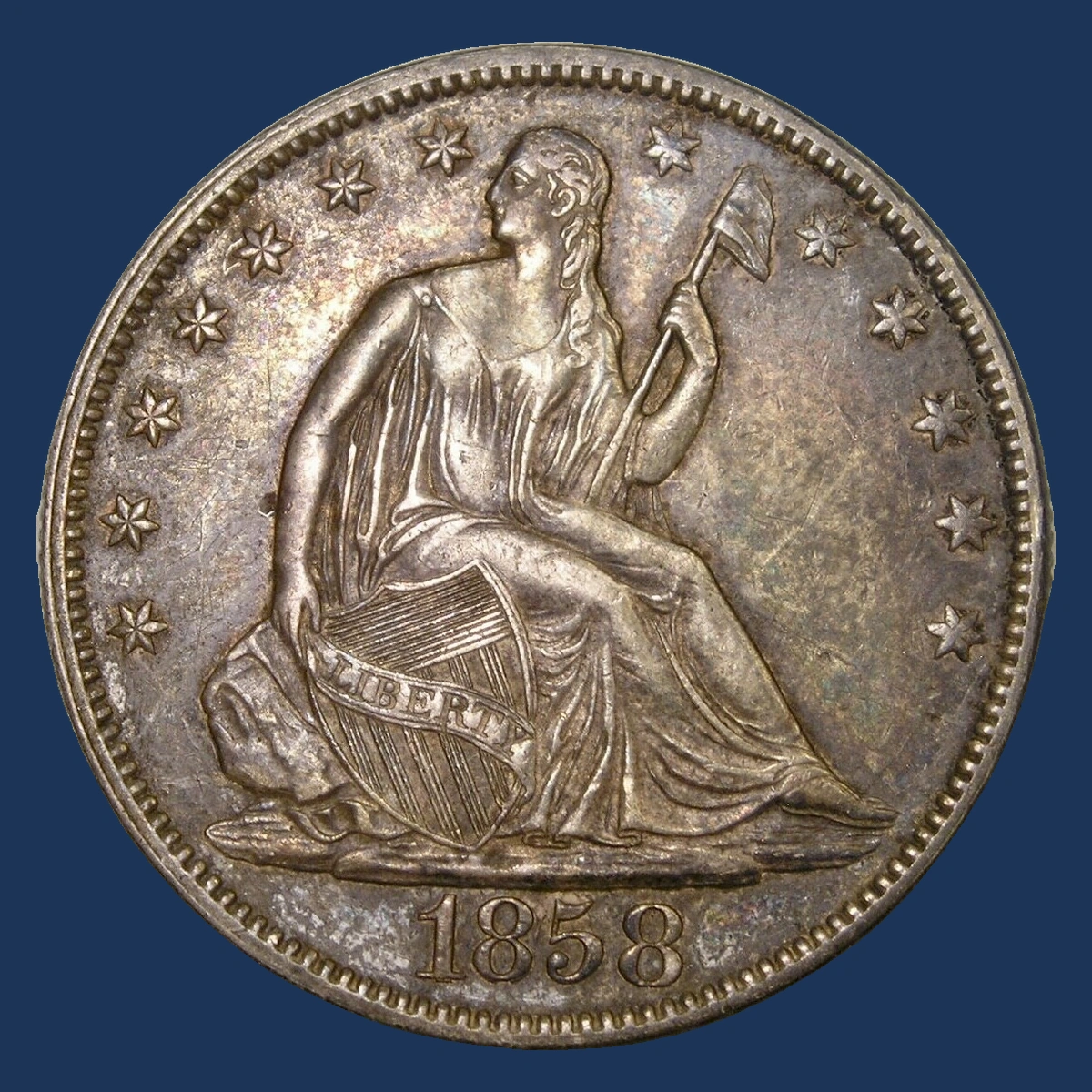 1858 Liberty Seated Half Dollar: Repunched Date