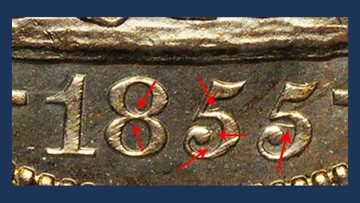 1855 Liberty Seated Half Dollar: Overdate
