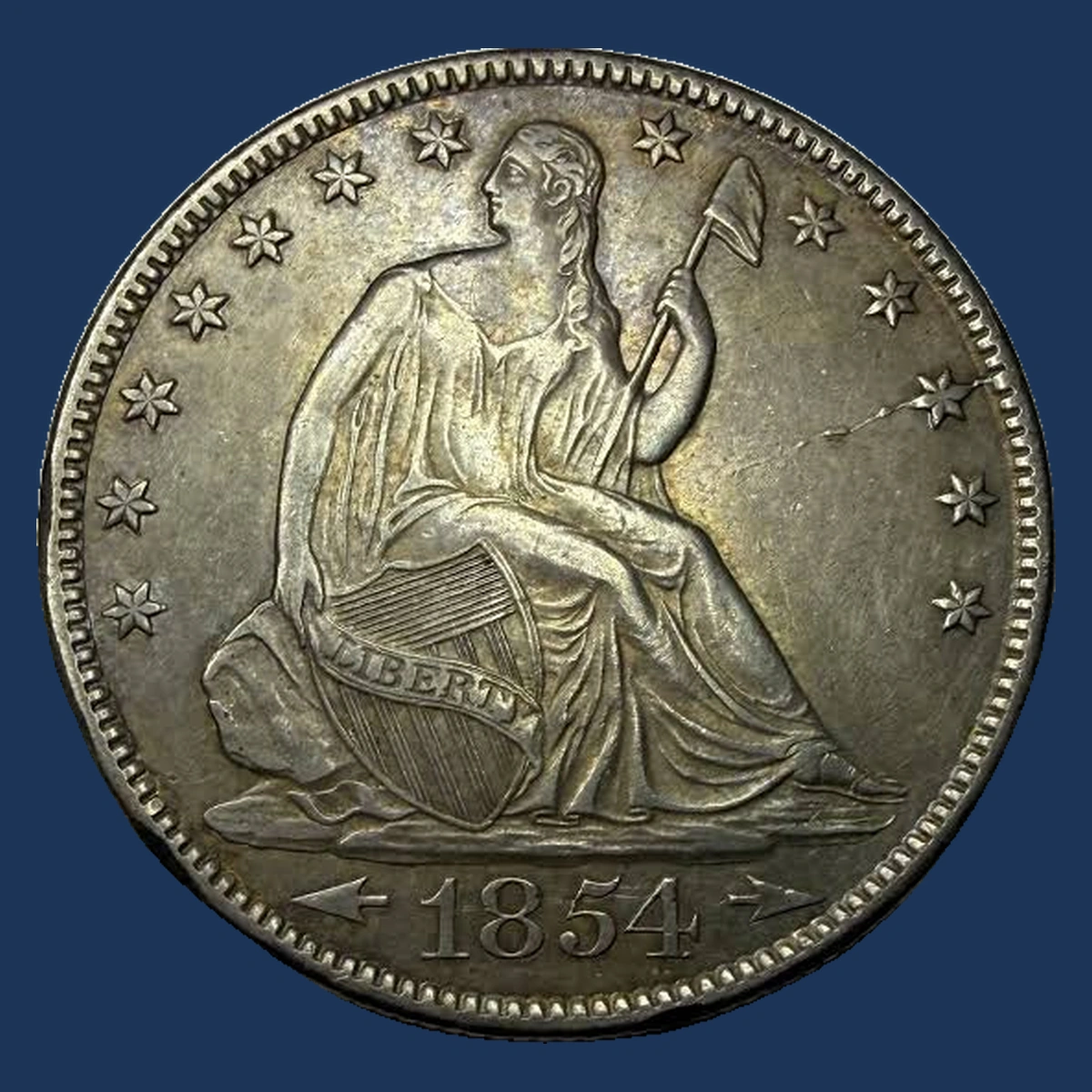 1854 Liberty Seated Half Dollar: Die Crack / Die Chip