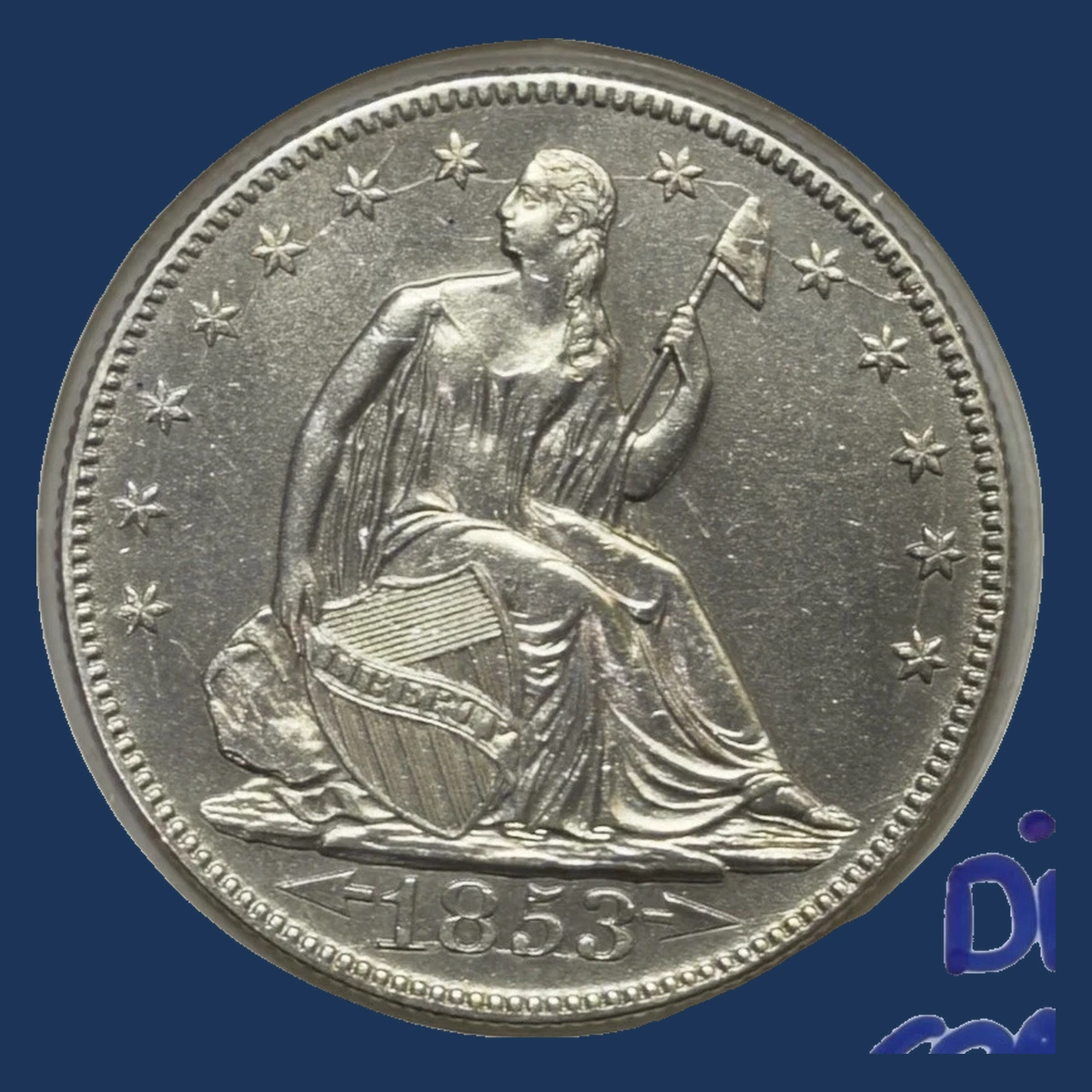 1853 Liberty Seated Half Dollar: Die Crack / Die Chip