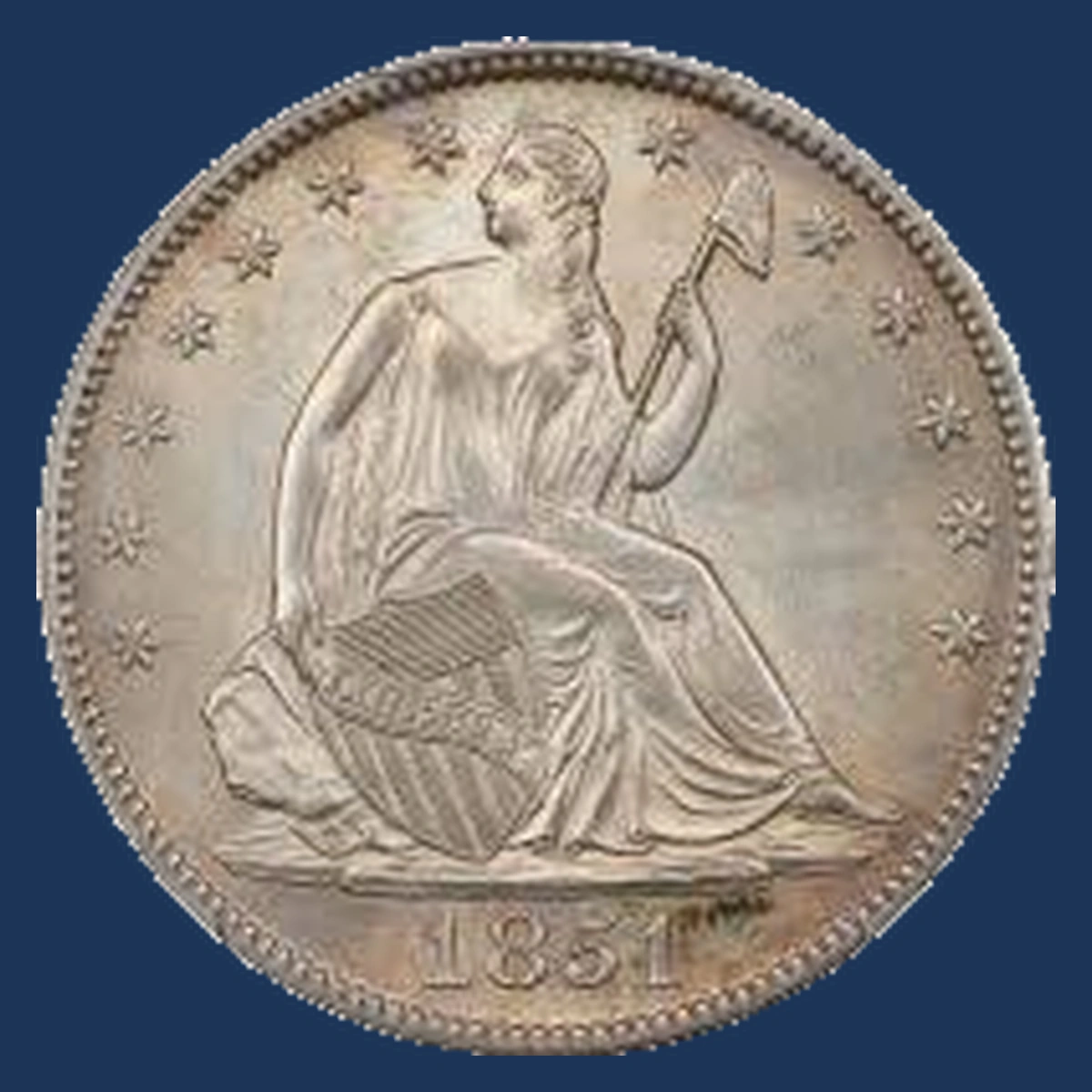 1851 Liberty Seated Half Dollar: Repunched Date