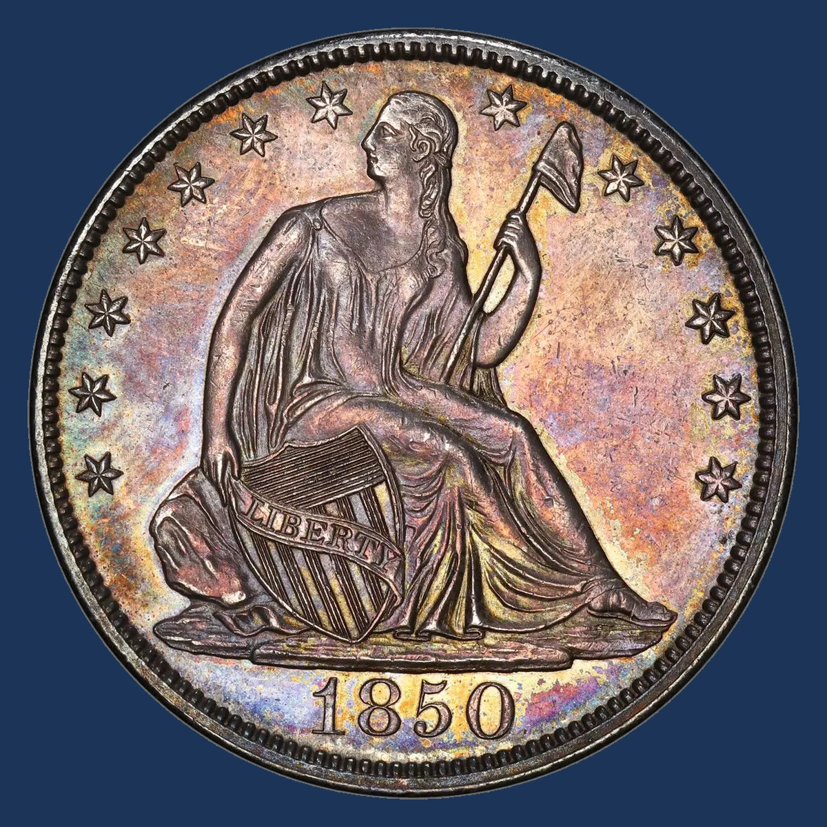 1850 Liberty Seated half dollar with a repunched date