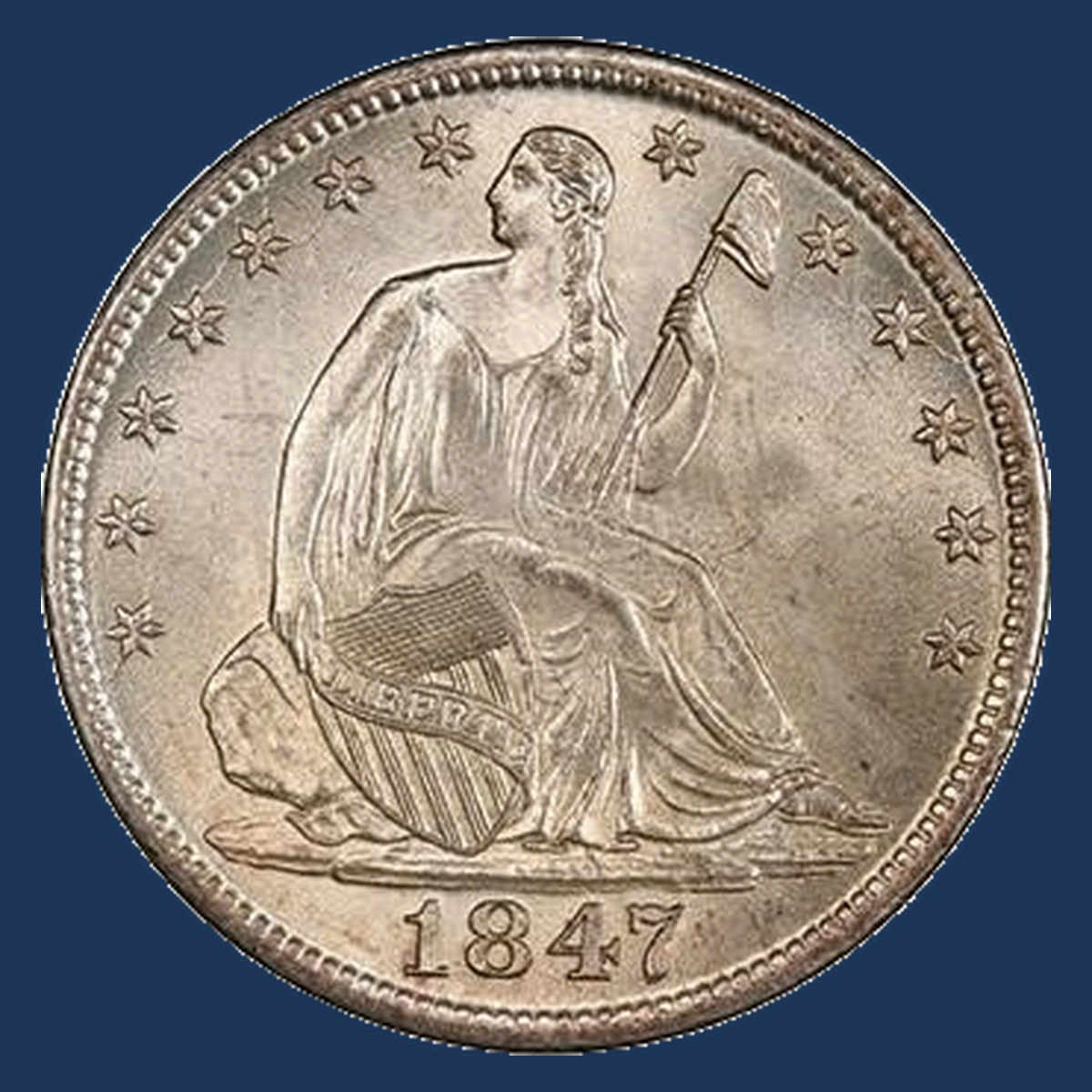 1847 Liberty Seated Half Dollar: Repunched Date