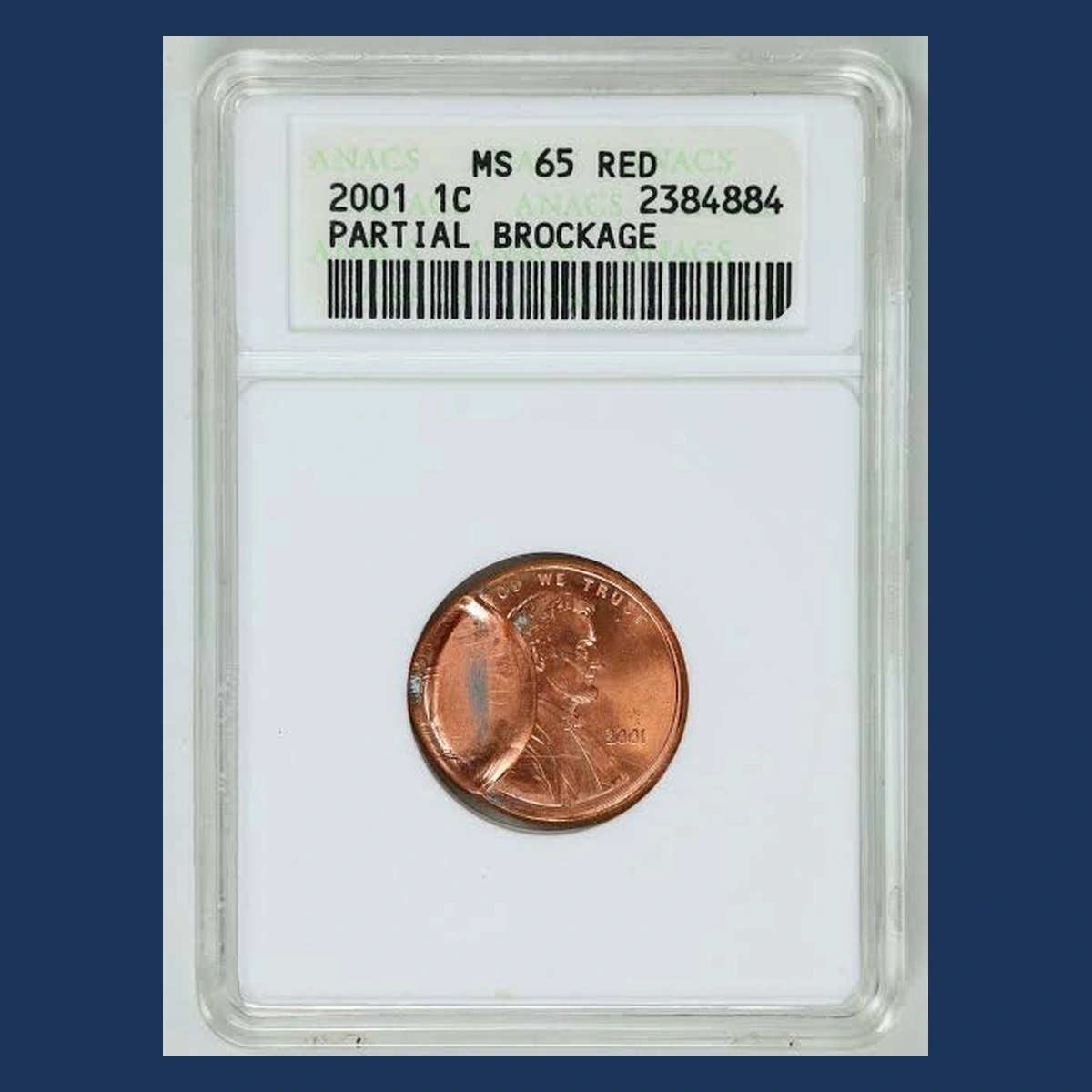 2001 Lincoln Cent (Modern): Brockage