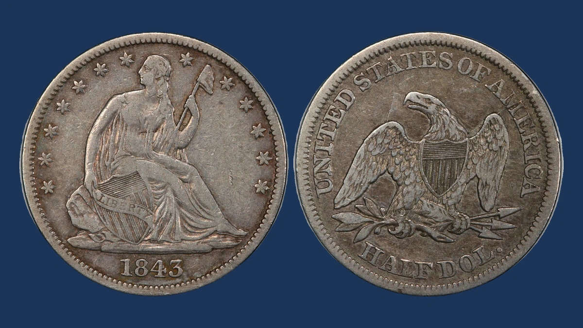 1843 Liberty Seated Half Dollar: Doubled Die Obverse