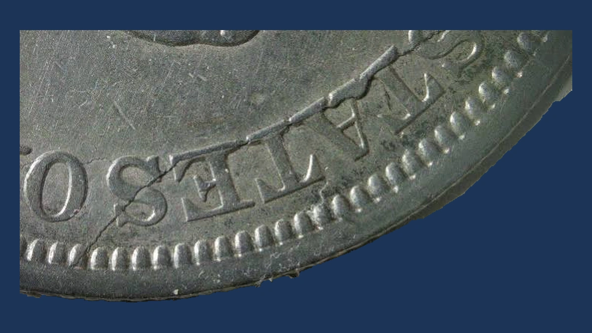 1843 Liberty Seated Half Dollar: Die Crack / Die Chip