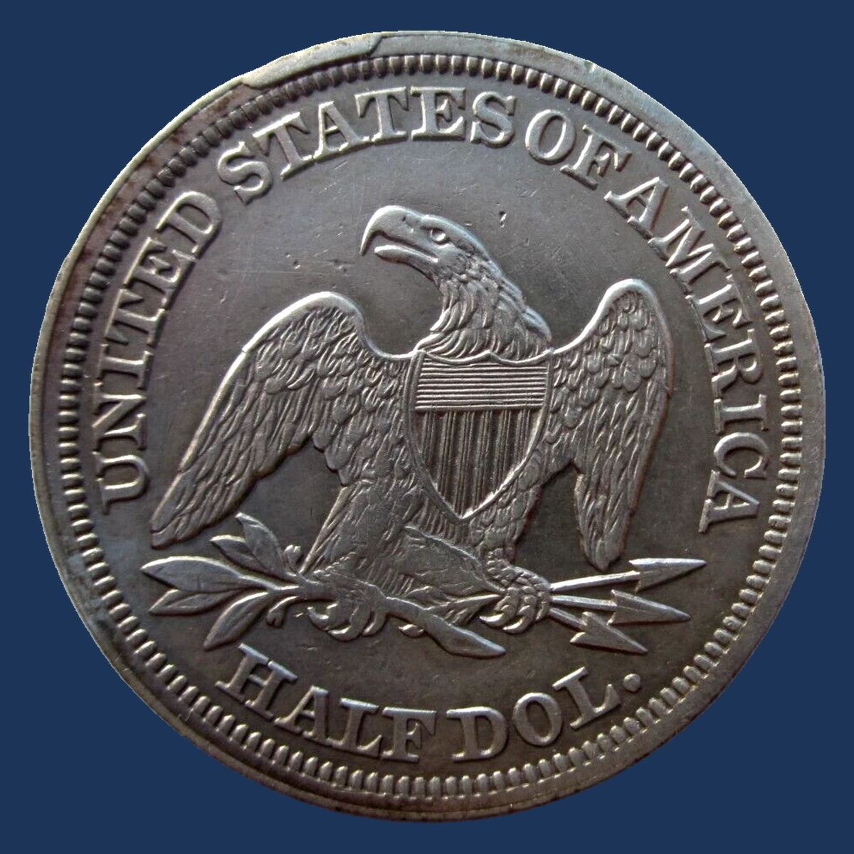 1842 Liberty Seated Half Dollar: Die Break / Cud
