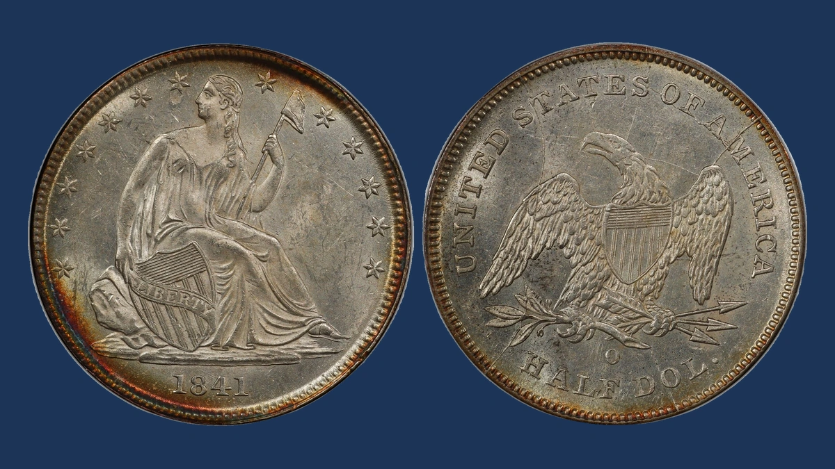 1841 Liberty Seated Half Dollar: Die Crack / Die Chip