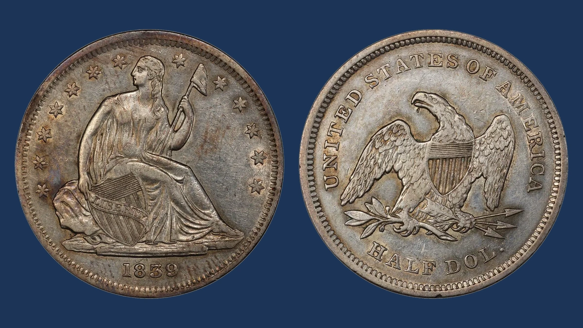 1839 WB-1 No Drapery Liberty Seated Half Dollar
