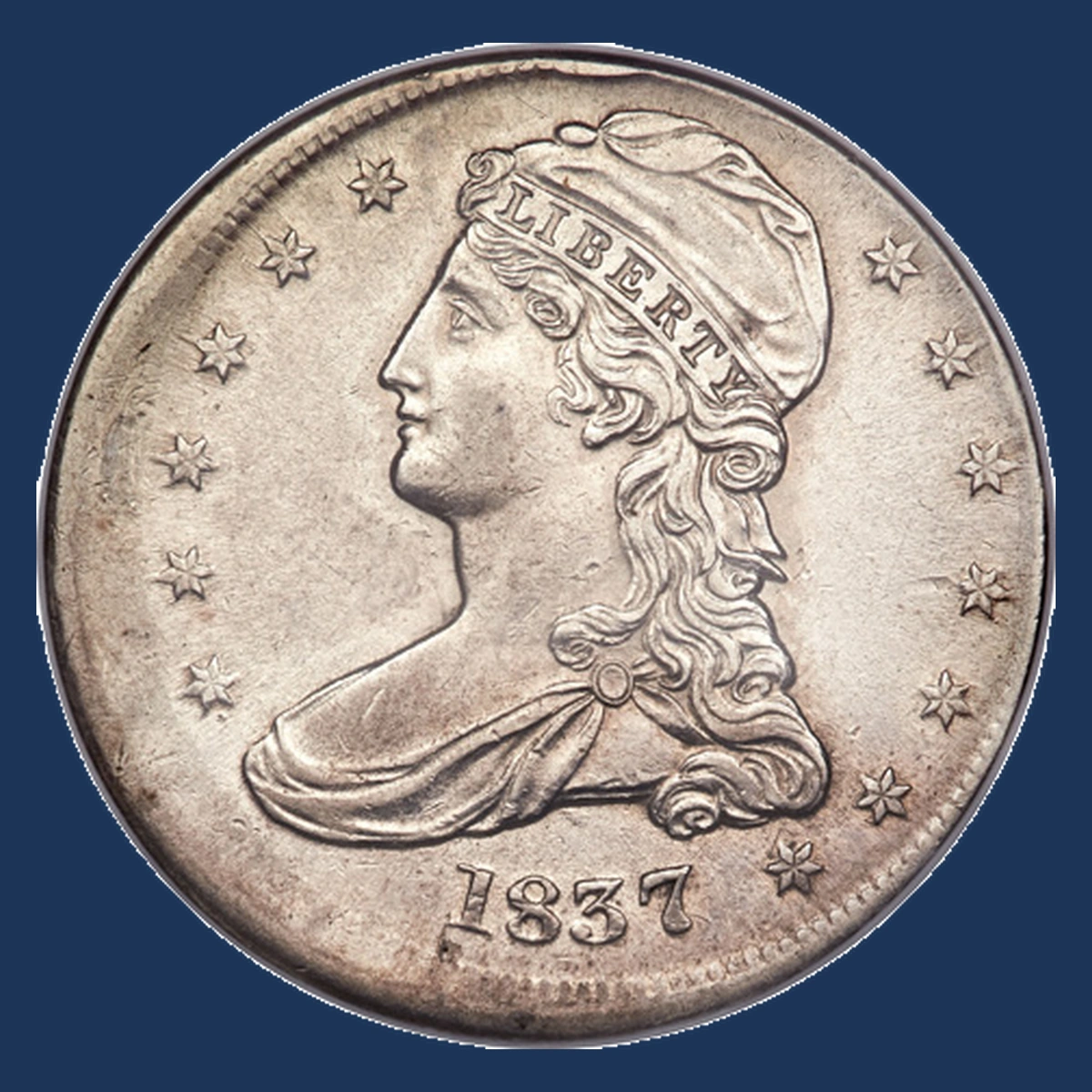 1837 Capped Bust Half Dollar: Off Center Strike