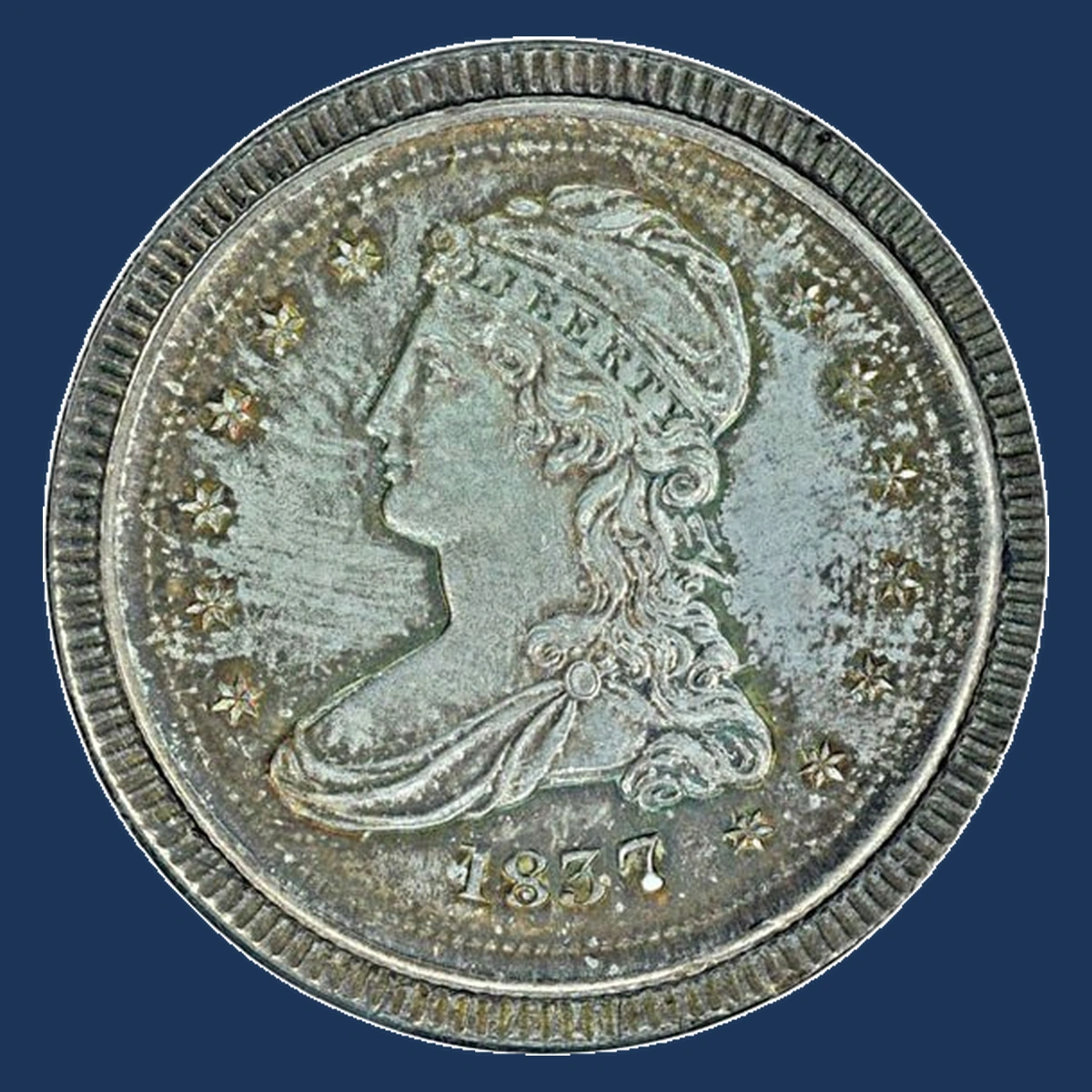 1837 Capped Bust Half Dollar: experimental broad collar