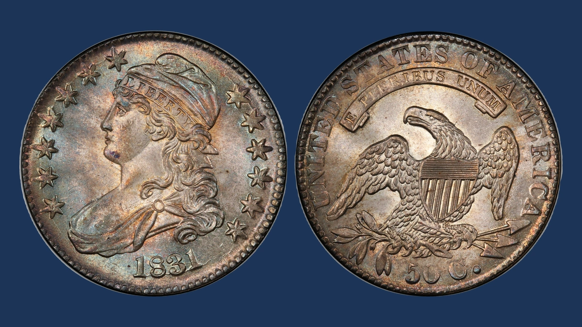 1831 Capped Bust Half Dollar: Die Crack / Die Chip