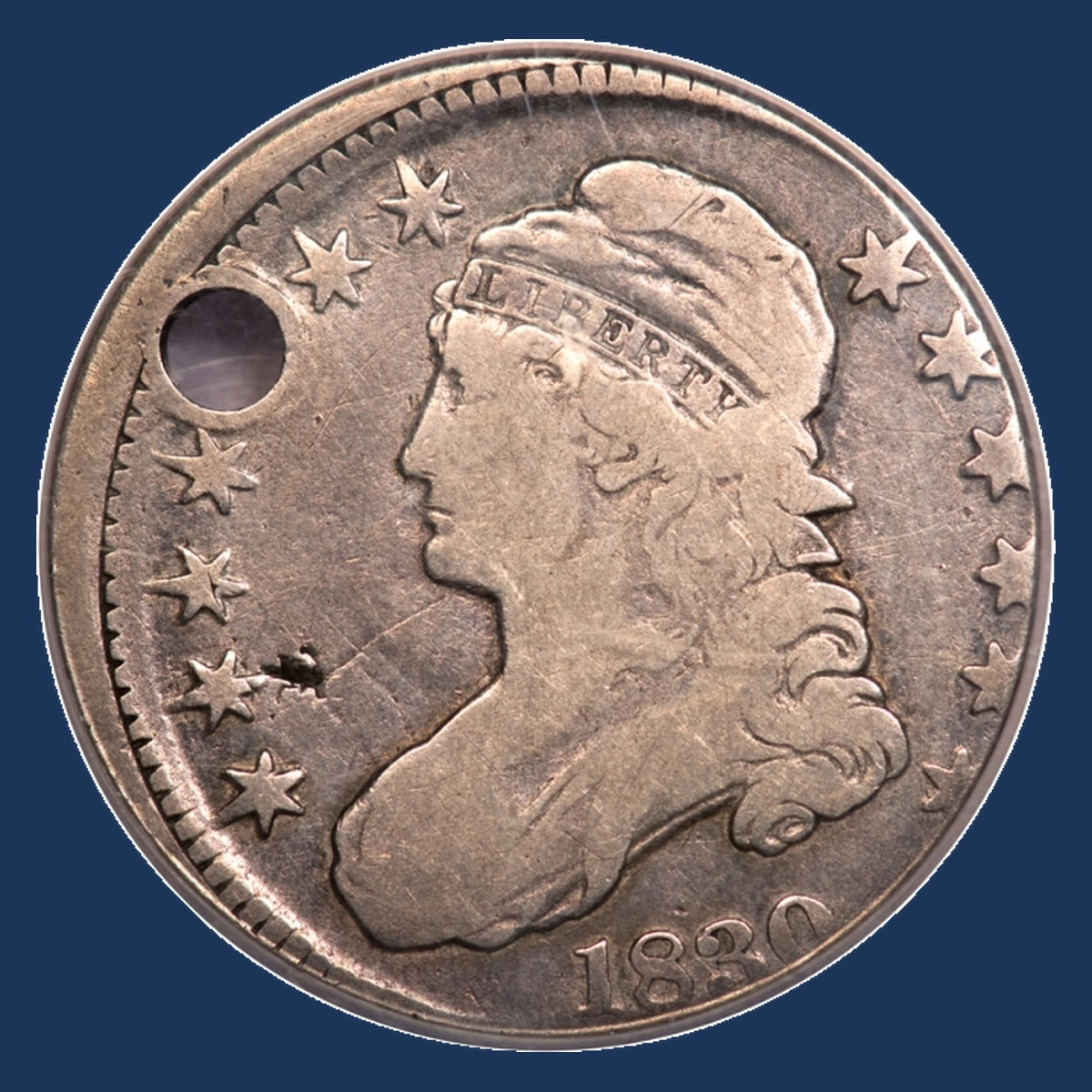 1830 Capped Bust Half Dollar: Off Center Strike
