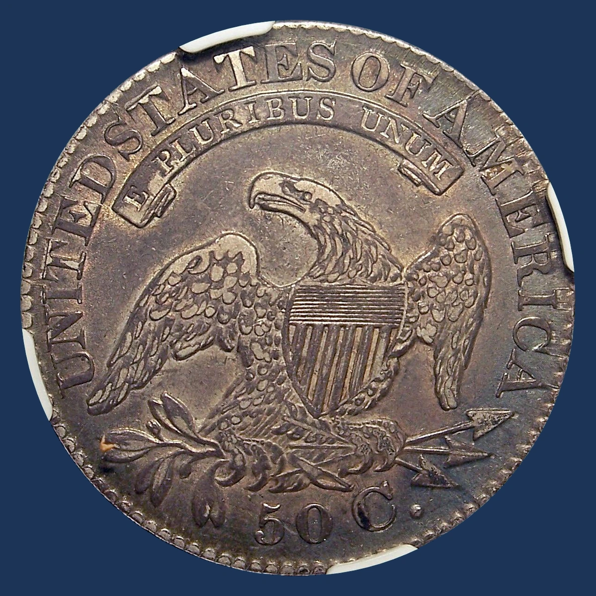 1829 Capped Bust Half Dollar: Die Crack / Die Chip