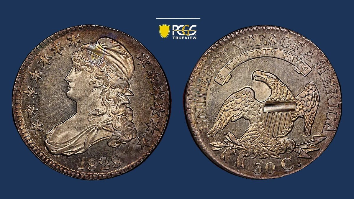 1828 Capped Bust Half Dollar: Die Crack / Die Chip