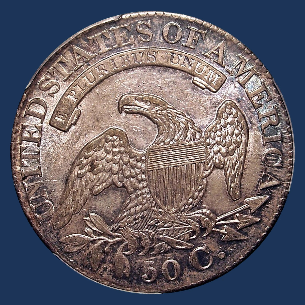 1827 Capped Bust Half Dollar: Die Crack / Die Chip