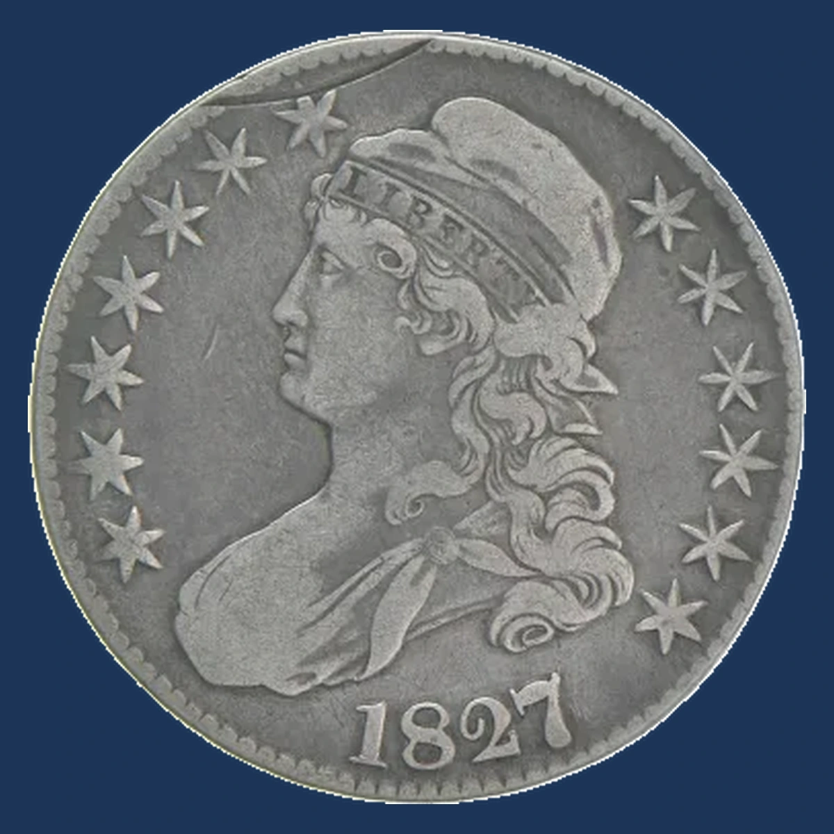 1827 Capped Bust Half Dollar: Incomplete Planchet Cut