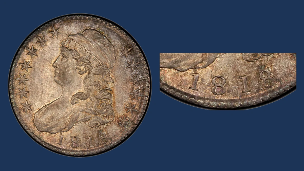 1818/7 Large 8 Capped Bust Half Dollar
