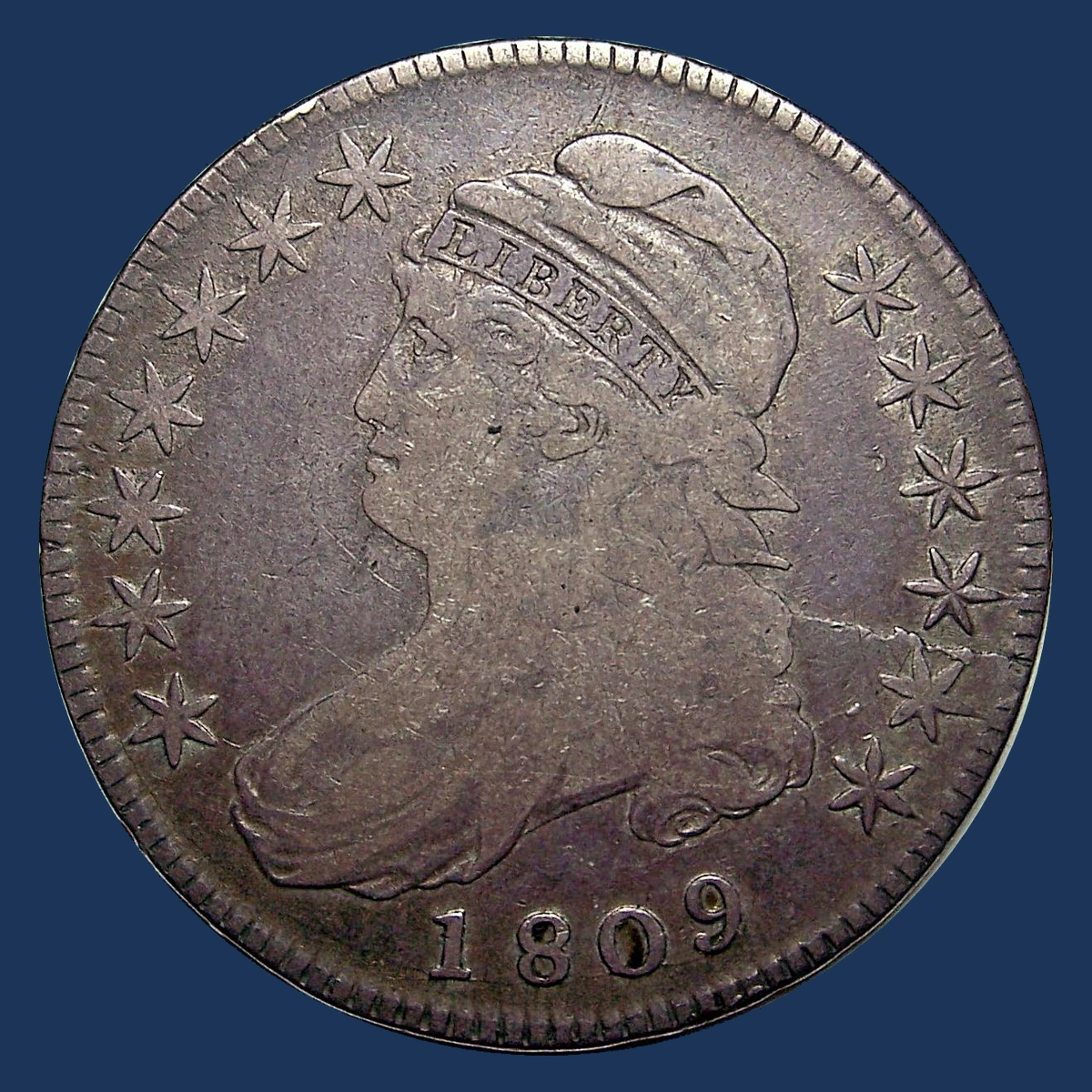1809 Capped Bust Half Dollar: Die Crack / Die Chip