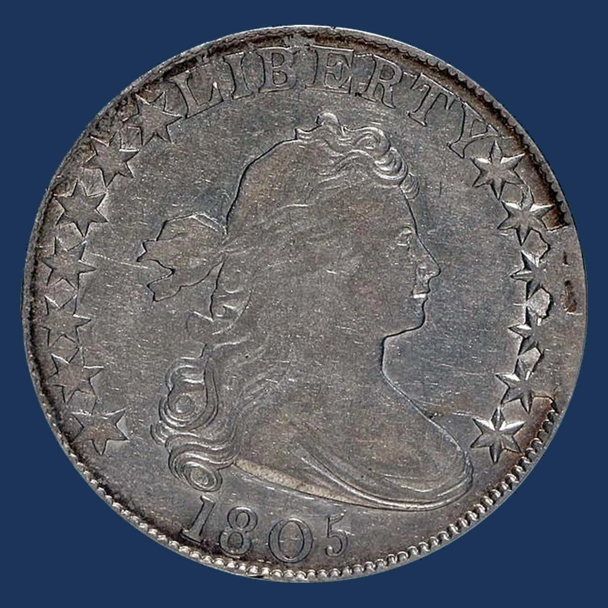 1805 Draped Bust Half Dollar: Die Break / Cud