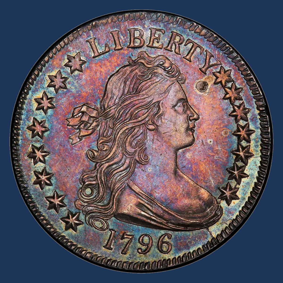 1796 Draped Bust half dollar with die cracks through the stars and dress