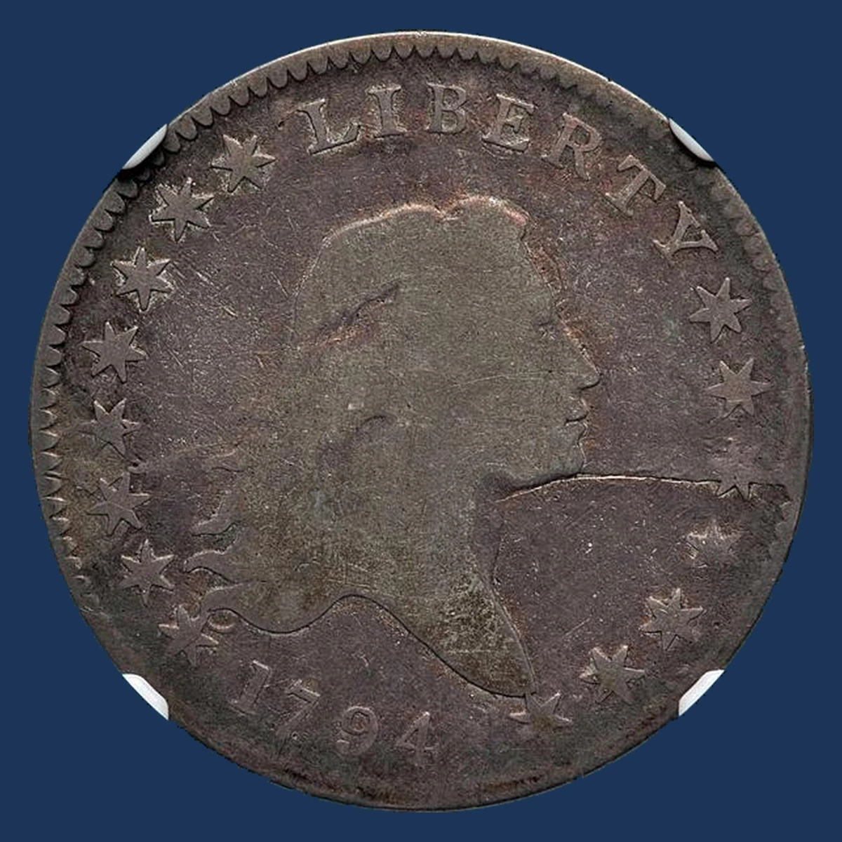 1794 Flowing Hair Half Dollar: Die Break / Cud