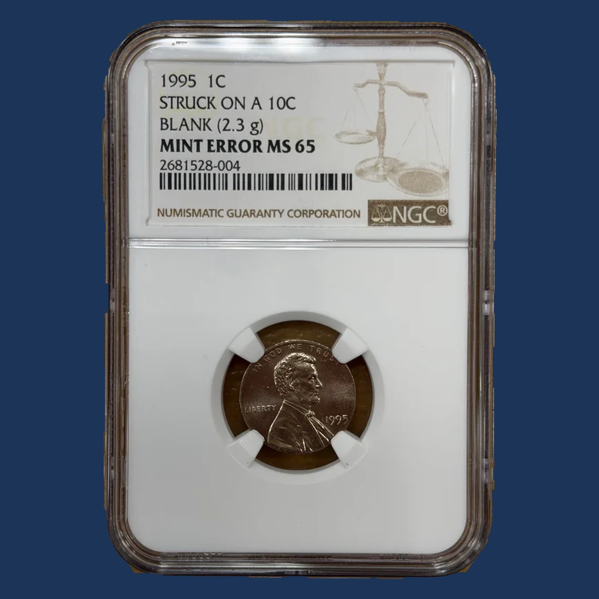 1995 Lincoln Cent (Modern): strike on a dime blank