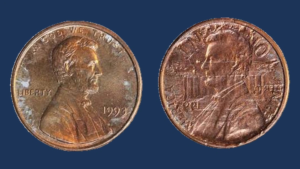 1993 Lincoln Cent (Modern): Brockage