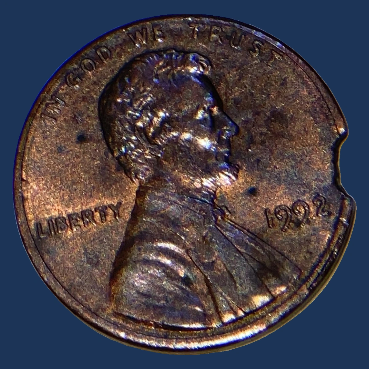 1992 Lincoln Cent (Modern): Clipped Planchet