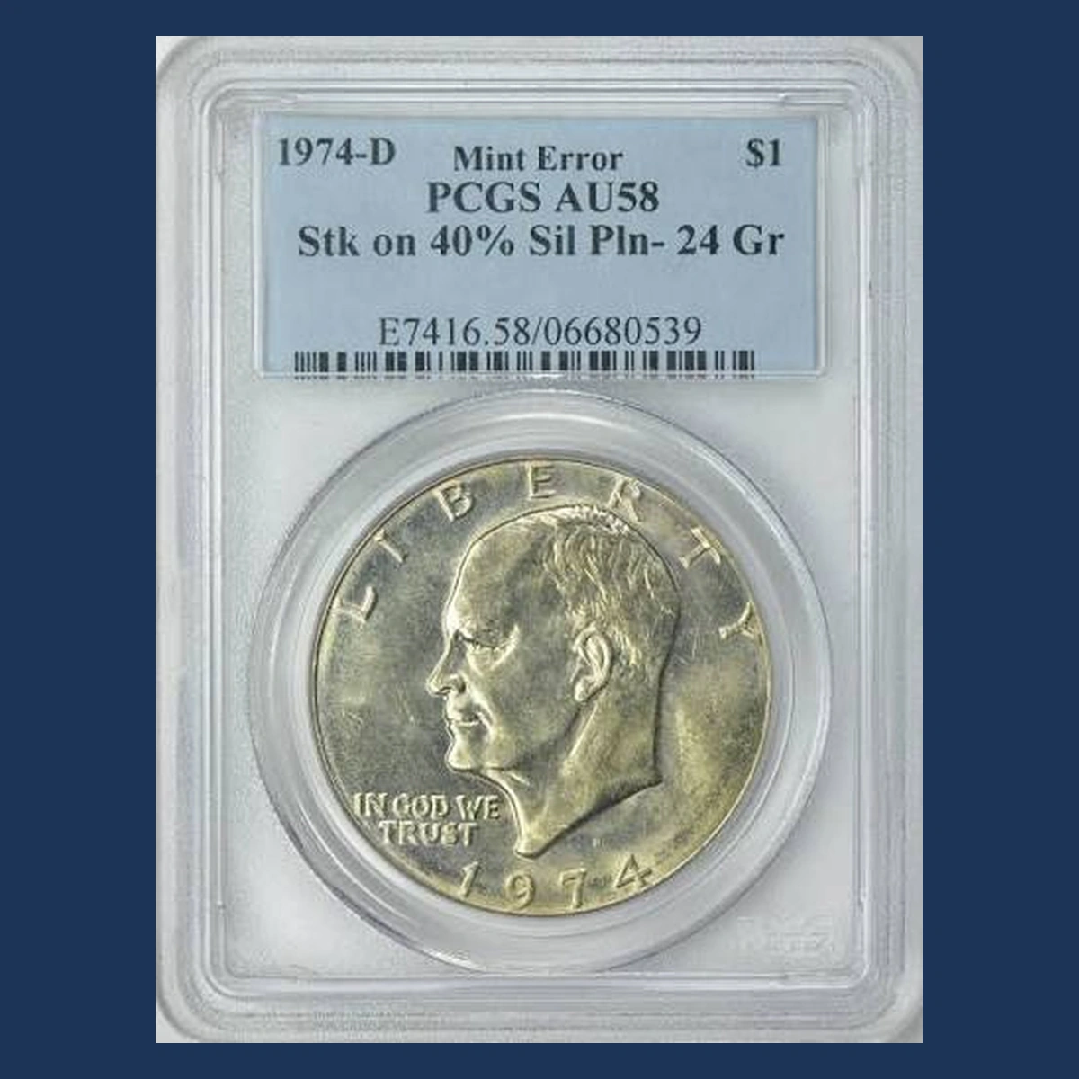 1974 Eisenhower Dollar: D Struck on a Silver Planchet