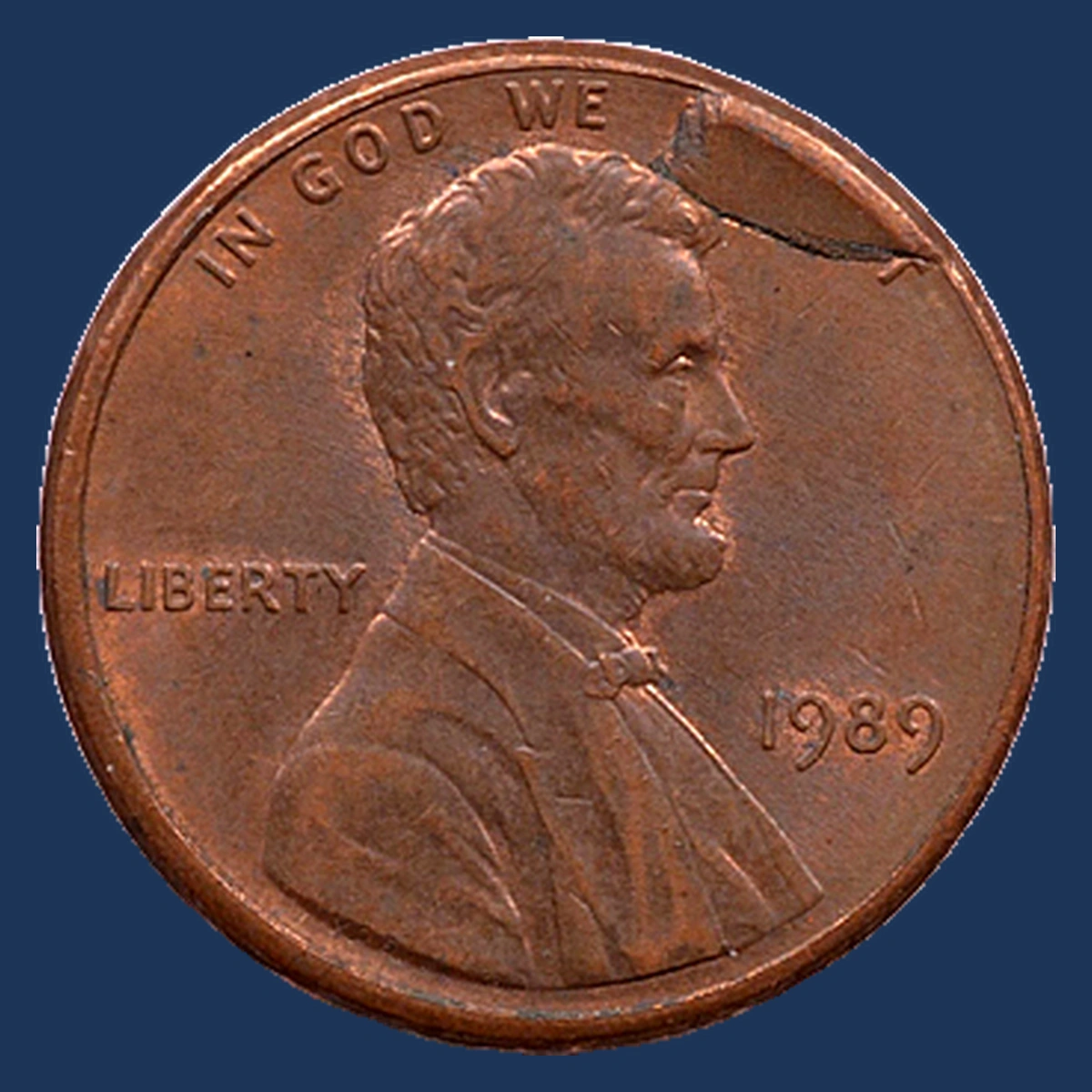 1989 Lincoln Cent (Modern): Die Break