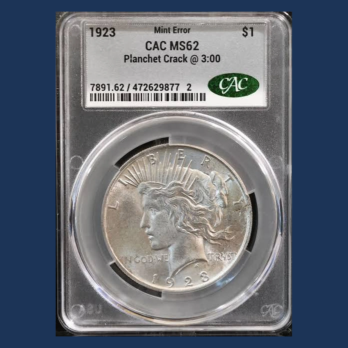 1923 Peace Dollar: Planchet Crack