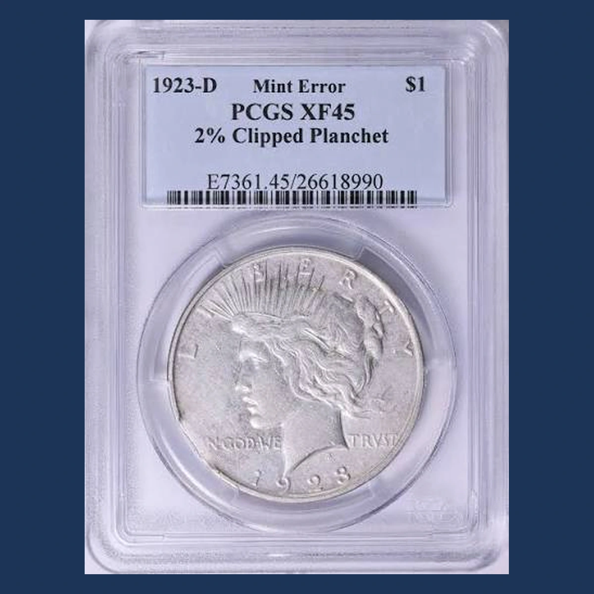 1923 Peace Dollar: Clipped Planchet