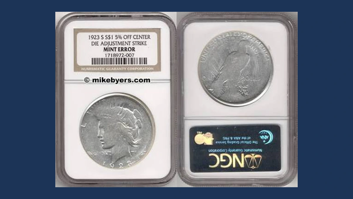 1923 Peace Silver Dollar: Off-Center Strike